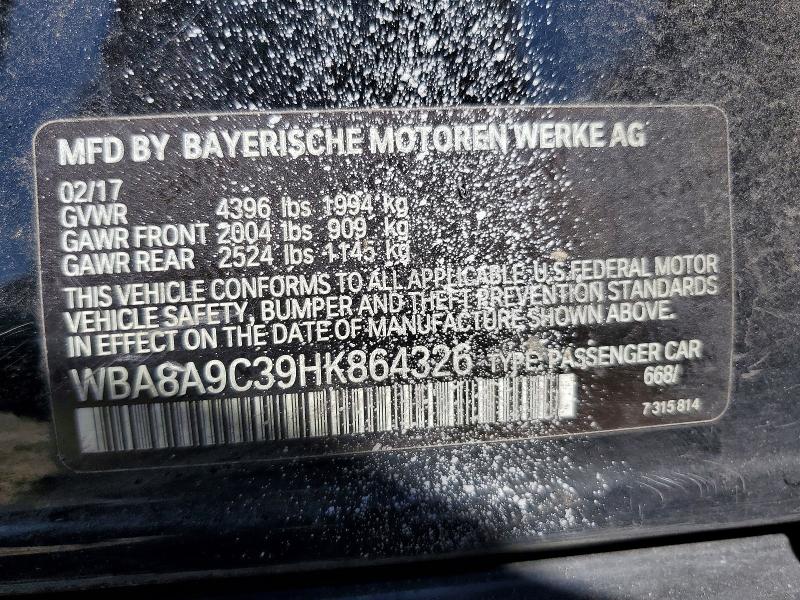 53169466 :رقم المزاد ، WBA8A9C39HK864326 vin ، 2017 Bmw 320 مزاد بيع