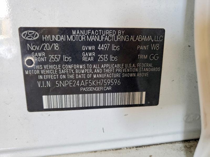 53272186 :رقم المزاد ، 5NPE24AF5KH759596 vin ، 2019 Hyundai Sonata مزاد بيع