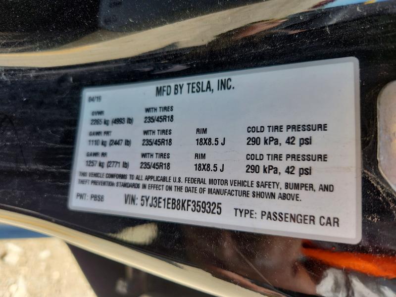 Aukcja sprzedaży 2019 Tesla Model 3, vin: 5YJ3E1EB8KF359325, numer aukcji: 52774856
