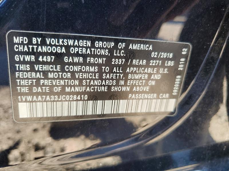 Продаж на аукціоні авто 2018 Volkswagen Passat, vin: 1VWAA7A33JC028410, номер лоту: 53996076