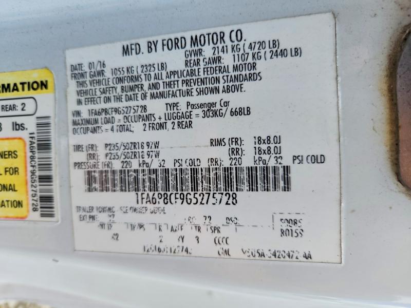 Продажа на аукционе авто 2016 Ford Mustang, vin: 1FA6P8CF9G5275728, номер лота: 53142446