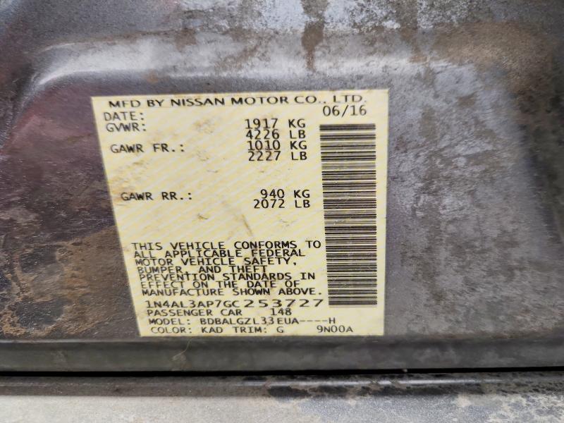 2016 Nissan Altima მანქანა იყიდება აუქციონზე, vin: 1N4AL3AP7GC253727, აუქციონის ნომერი: 53327366