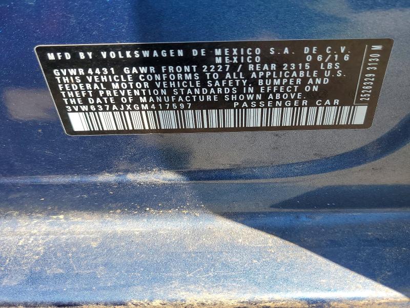 52392196 :رقم المزاد ، 3VW637AJXGM417597 vin ، 2016 Volkswagen Jetta مزاد بيع
