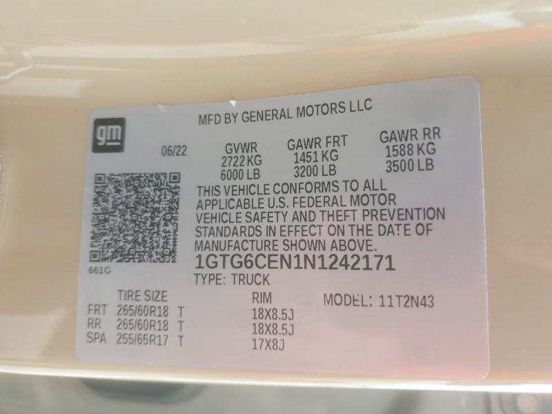 2022 Gmc Canyon მანქანა იყიდება აუქციონზე, vin: 1GTG6CEN1N1242171, აუქციონის ნომერი: 53181376