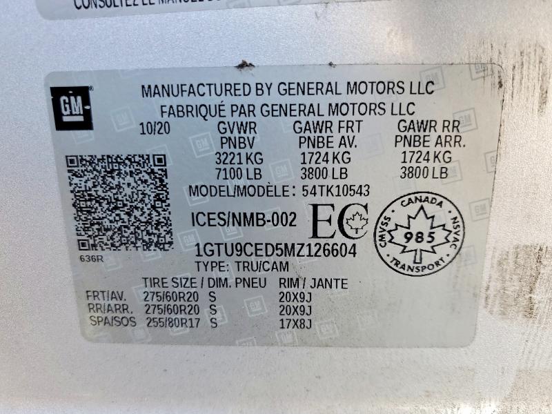Продаж на аукціоні авто 2021 Gmc Sierra, vin: 1GTU9CED5MZ126604, номер лоту: 53761236
