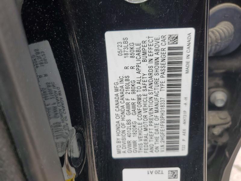 Продаж на аукціоні авто 2023 Honda Civic, vin: 2HGFE1F93PH318337, номер лоту: 54805466