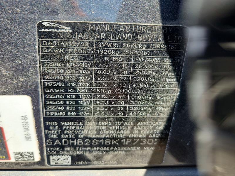 54895136 :رقم المزاد ، SADHB2S18K1F73022 vin ، 2019 Jaguar I-pace مزاد بيع