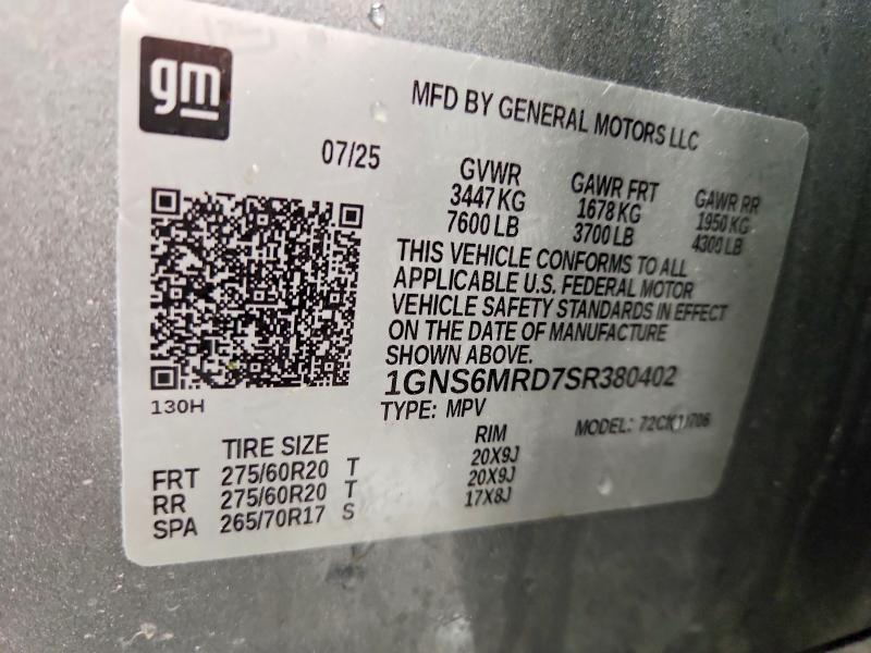 2025 Chevrolet Tahoe მანქანა იყიდება აუქციონზე, vin: 1GNS6MRD7SR380402, აუქციონის ნომერი: 54327496