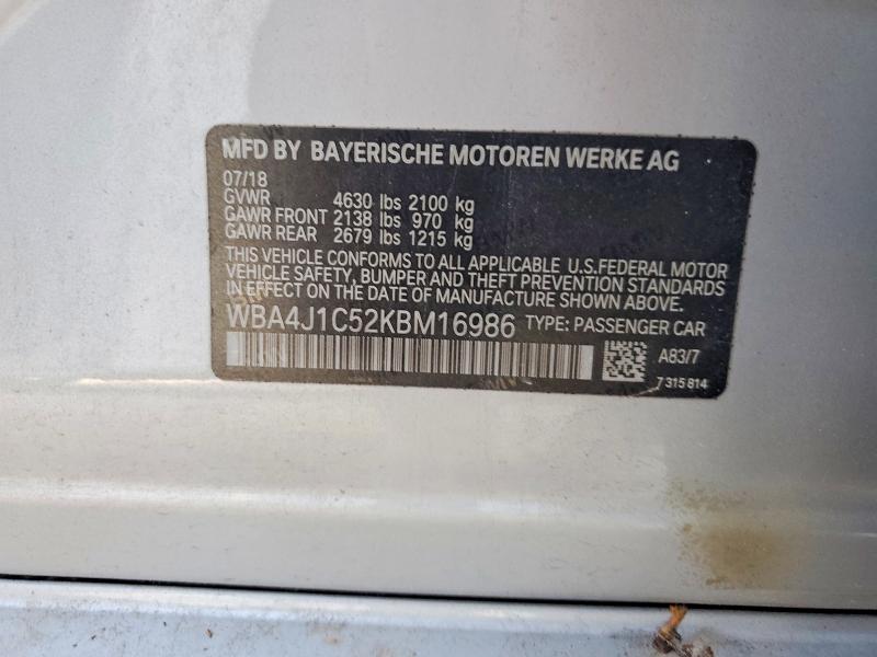 Продажа на аукционе авто 2019 Bmw 430i, vin: WBA4J1C52KBM16986, номер лота: 50662936