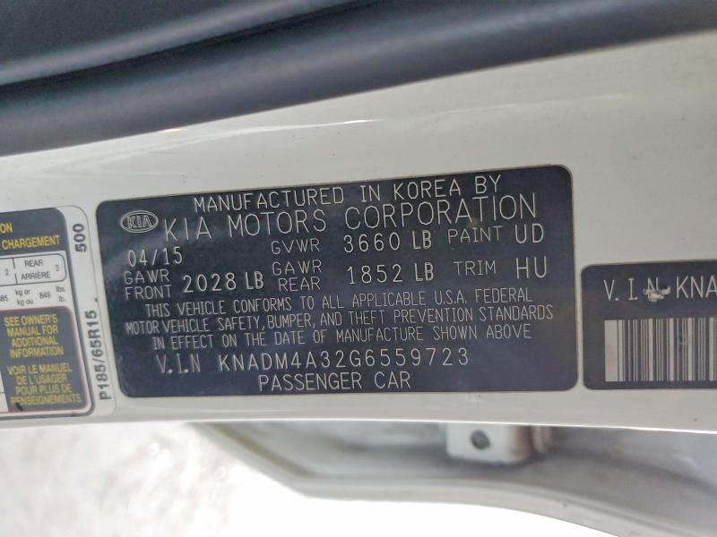 53638436 :رقم المزاد ، KNADM4A32G6559723 vin ، 2016 Kia Rio مزاد بيع