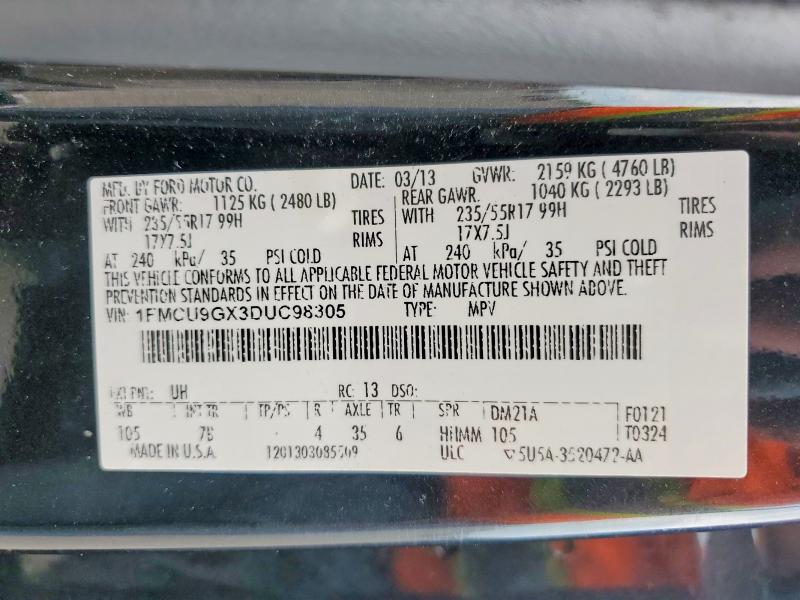 Aukcja sprzedaży 2013 Ford Escape, vin: 1FMCU9GX3DUC98305, numer aukcji: 55282676