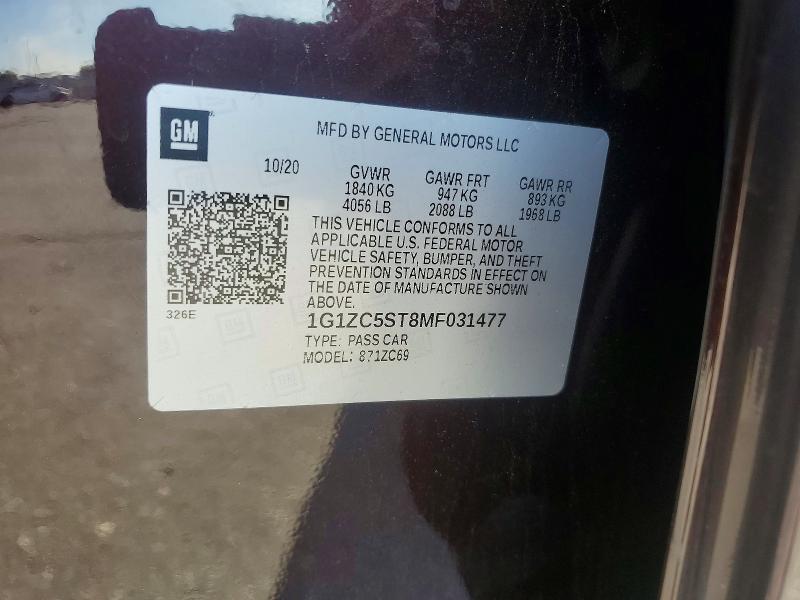 Aukcja sprzedaży 2021 Chevrolet Malibu, vin: 1G1ZC5ST8MF031477, numer aukcji: 55409966