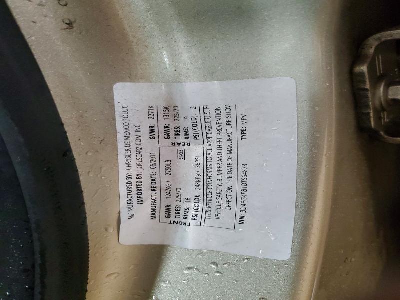 2011 Dodge Journey მანქანა იყიდება აუქციონზე, vin: 3D4PG4FB1BT564873, აუქციონის ნომერი: 52604496
