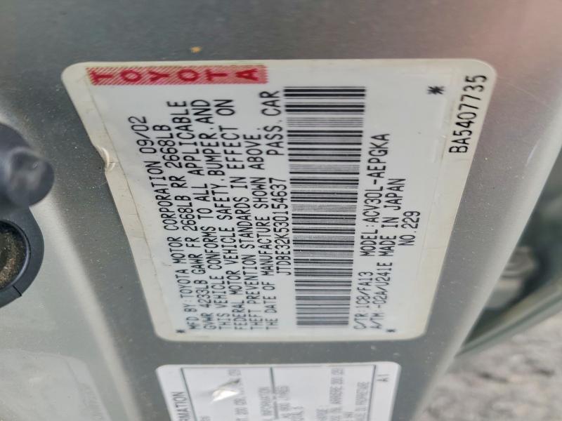 Продажа на аукционе авто 2003 Toyota Camry, vin: JTDBE32K530154637, номер лота: 55051666
