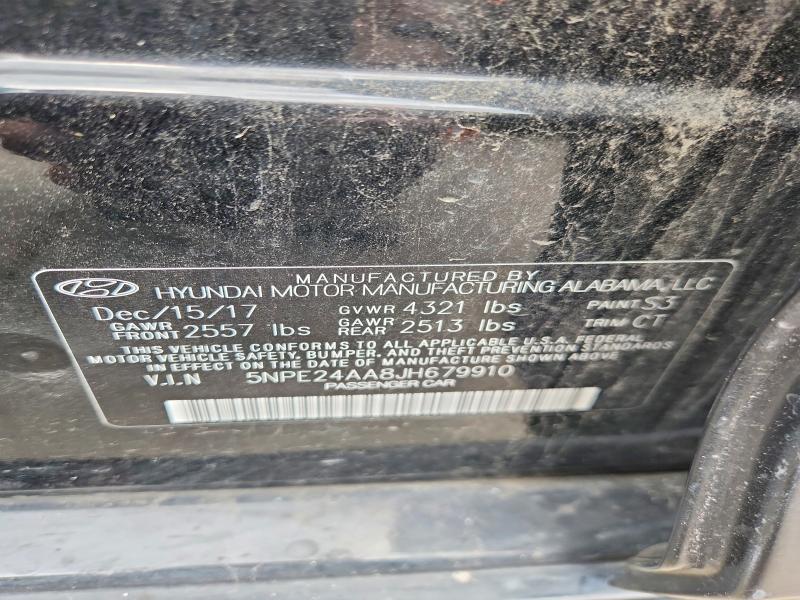 2018 Hyundai Sonata მანქანა იყიდება აუქციონზე, vin: 5NPE24AA8JH679910, აუქციონის ნომერი: 55242716