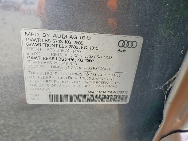 Продаж на аукціоні авто 2014 Audi Q5, vin: WA1CMAFP5EA038010, номер лоту: 55236086