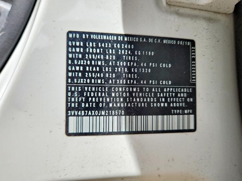 Продаж на аукціоні авто 2018 Volkswagen Tiguan, vin: 3VV4B7AX0JM218570, номер лоту: 54804926
