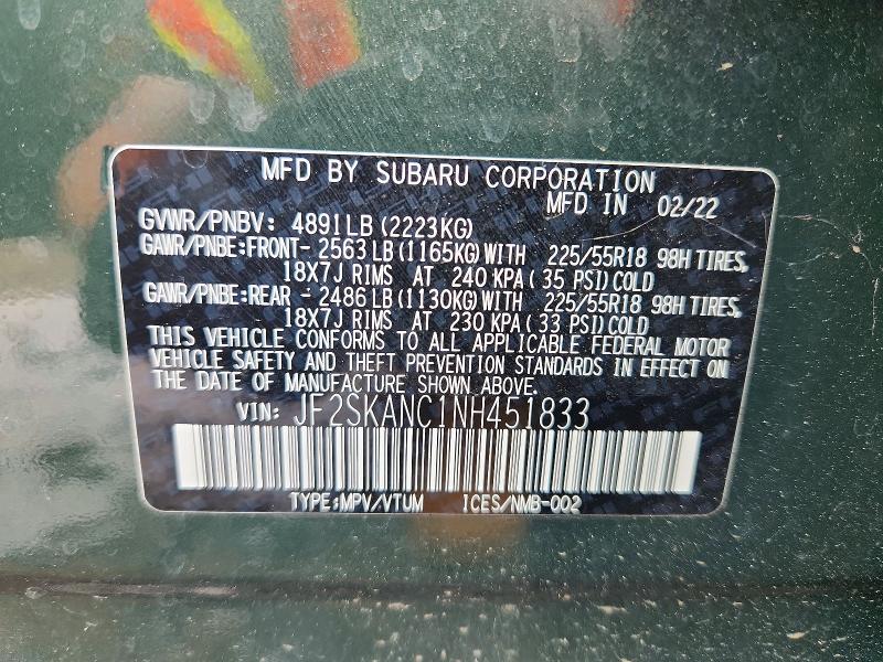 Продажа на аукционе авто 2022 Subaru Forester, vin: JF2SKANC1NH451833, номер лота: 54403046