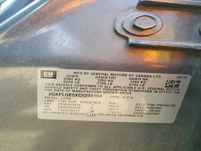 54965256 :رقم المزاد ، 2GKFLUE5XC6290194 vin ، 2012 Gmc Terrain مزاد بيع