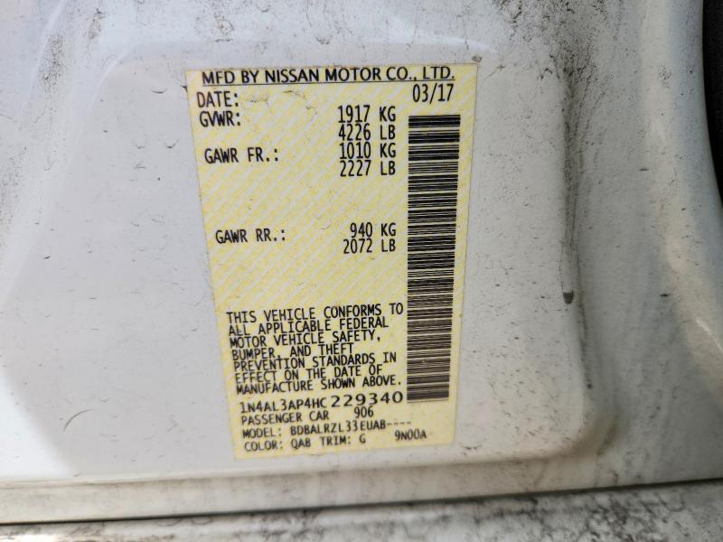 Продажа на аукционе авто 2017 Nissan Altima, vin: 1N4AL3AP4HC229340, номер лота: 52082546