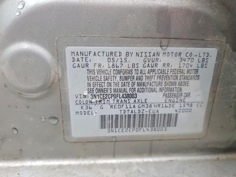 52701136 :رقم المزاد ، 3N1CE2CP0FL438003 vin ، 2015 Nissan Versa Note مزاد بيع