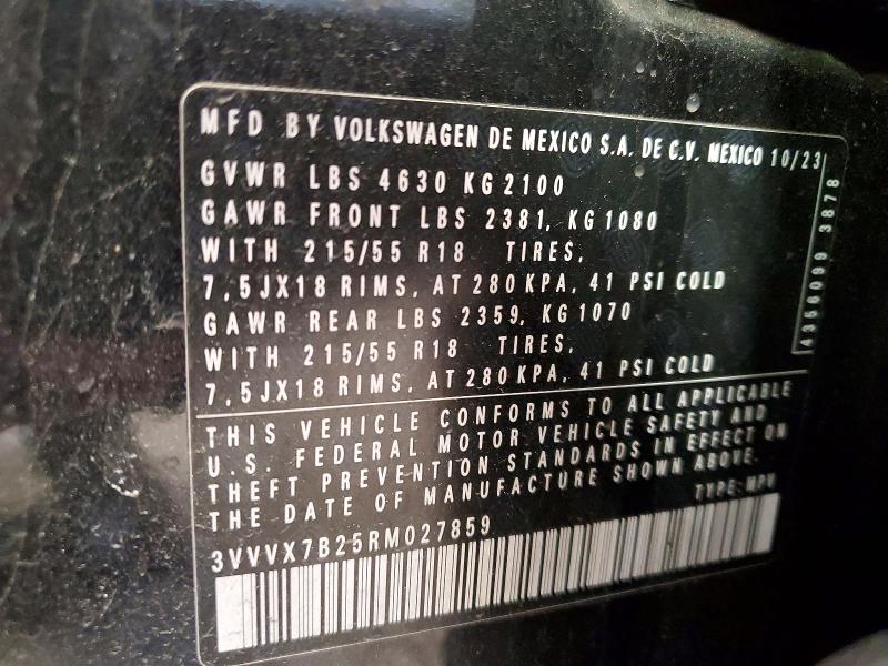 52927076 :رقم المزاد ، 3VVVX7B25RM027859 vin ، 2024 Volkswagen Taos مزاد بيع