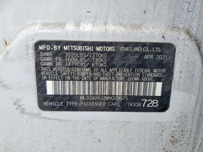 2021 Mitsubishi Mirage მანქანა იყიდება აუქციონზე, vin: ML32AUHJ2MH009075, აუქციონის ნომერი: 52675846