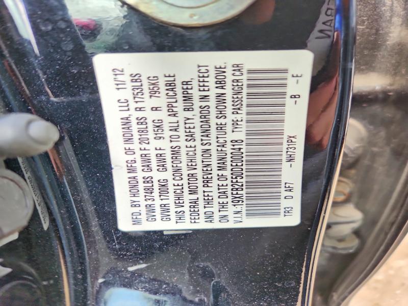 Продаж на аукціоні авто 2013 Honda Civic, vin: 19XFB2F50DE000418, номер лоту: 54265336