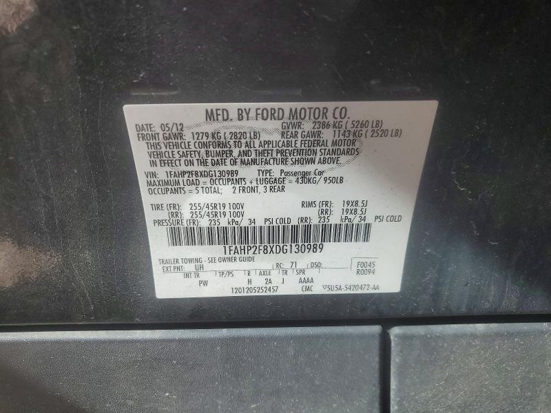 2013 Ford Taurus მანქანა იყიდება აუქციონზე, vin: 1FAHP2F8XDG130989, აუქციონის ნომერი: 53321956