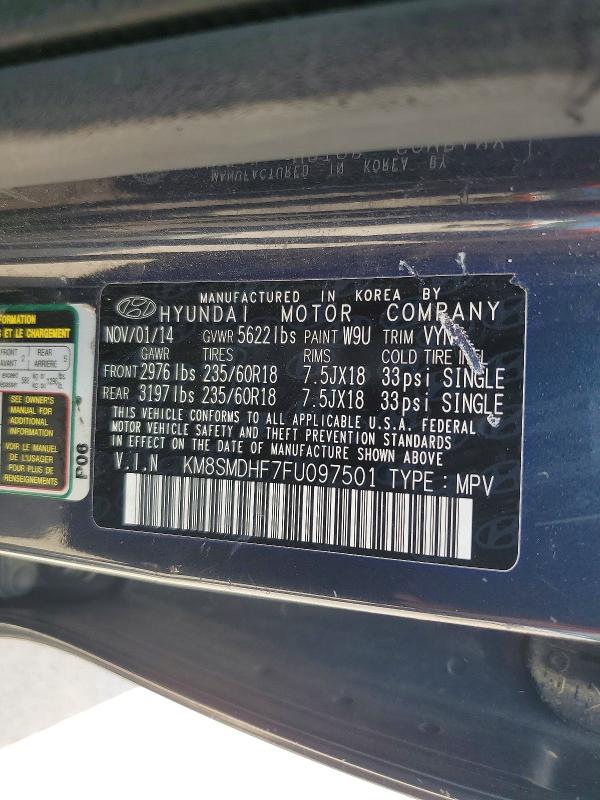 53534256 :رقم المزاد ، KM8SMDHF7FU097501 vin ، 2015 Hyundai Santa Fe مزاد بيع