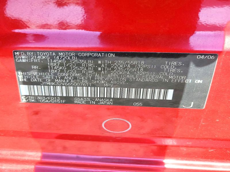 Aukcja sprzedaży 2006 Toyota Rav4, vin: JTMBK32V665007611, numer aukcji: 53740726