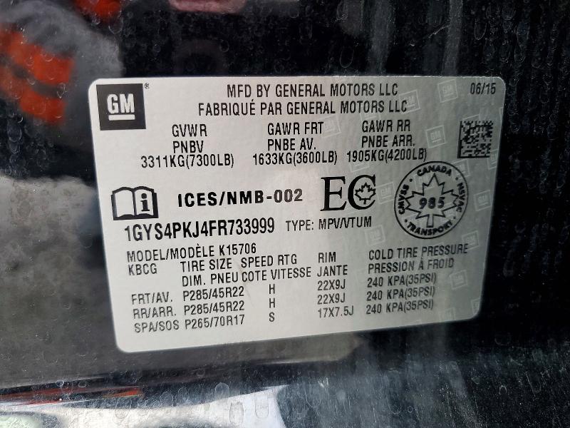 54730576 :رقم المزاد ، 1GYS4PKJ4FR733999 vin ، 2015 Cadillac Escalade مزاد بيع