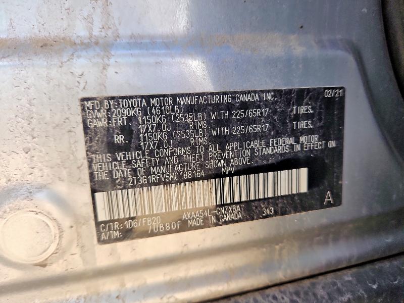 Aukcja sprzedaży 2021 Toyota Rav4, vin: 2T3G1RFV5MC188164, numer aukcji: 54453056