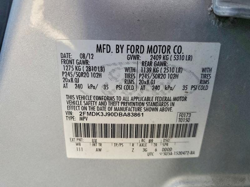 Auction sale of the 2013 Ford Edge, vin: 2FMDK3J90DBA83861, lot number: 54695986