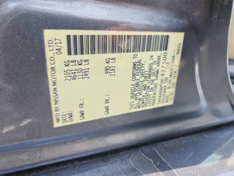 2017 Nissan Maxima მანქანა იყიდება აუქციონზე, vin: 1N4AA6AP5HC427500, აუქციონის ნომერი: 54623116