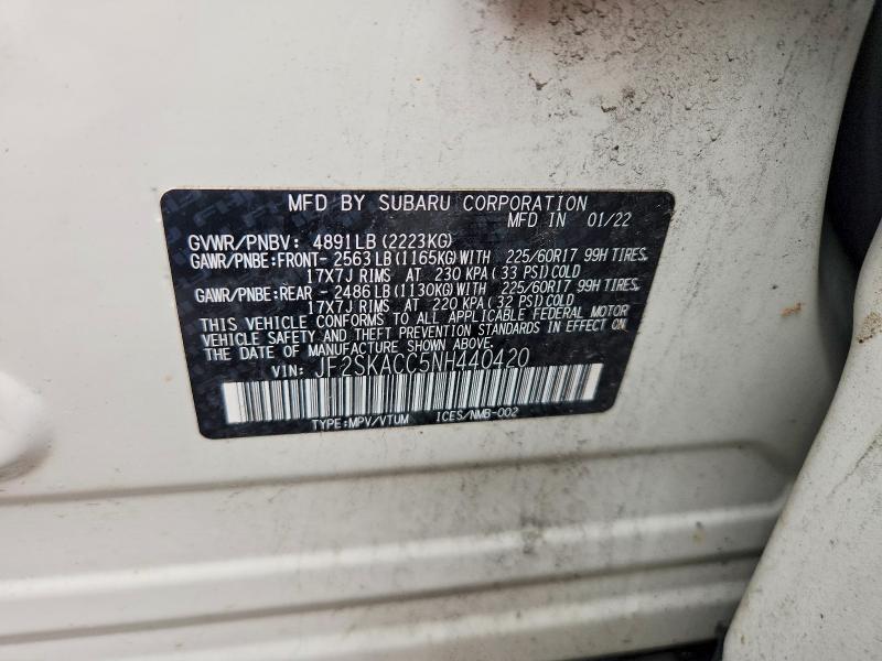 53182126 :رقم المزاد ، JF2SKACC5NH440420 vin ، 2022 Subaru Forester مزاد بيع