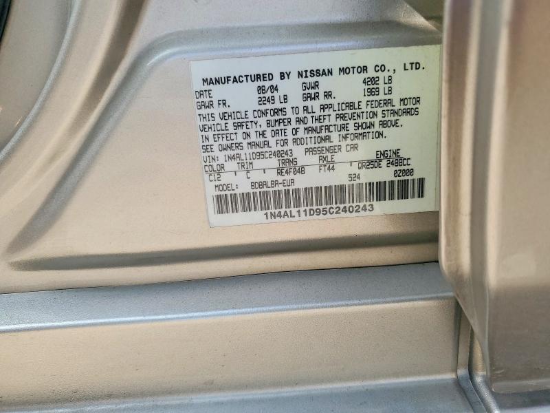2005 Nissan Altima მანქანა იყიდება აუქციონზე, vin: 1N4AL11D95C240243, აუქციონის ნომერი: 51760456