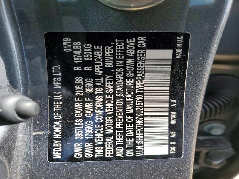 Aukcja sprzedaży 2019 Honda Civic, vin: SHHFK7H67KU215710, numer aukcji: 52674096