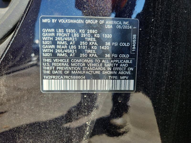 51472376 :رقم المزاد ، 1V2FR2CA7RC588604 vin ، 2024 Volkswagen Atlas مزاد بيع
