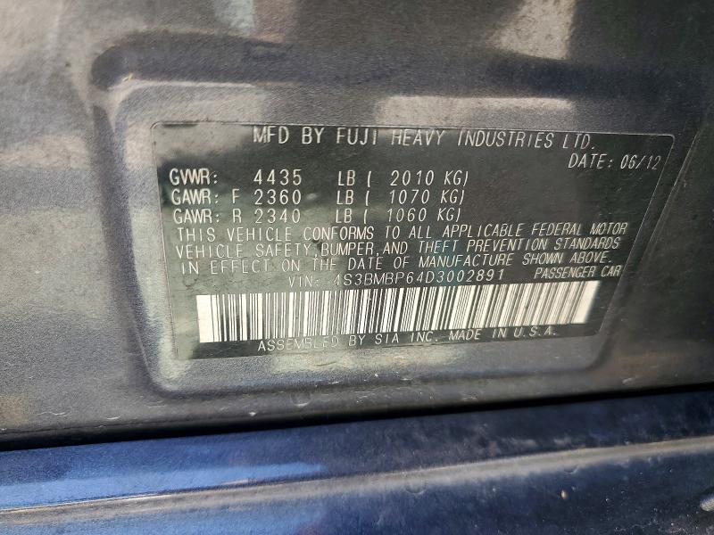 Aukcja sprzedaży 2013 Subaru Legacy, vin: 4S3BMBP64D3002891, numer aukcji: 52353246