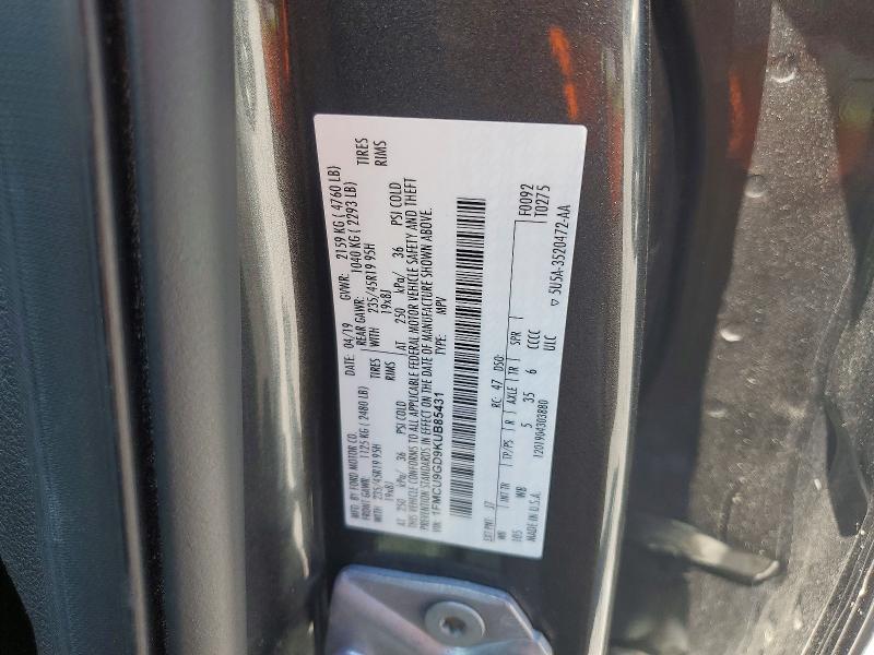 2019 Ford Escape მანქანა იყიდება აუქციონზე, vin: 1FMCU9GD9KUB85431, აუქციონის ნომერი: 53206246