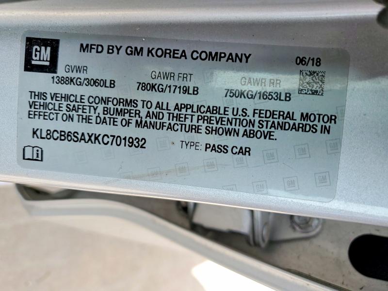 53929246 :رقم المزاد ، KL8CB6SAXKC701932 vin ، 2019 Chevrolet Spark مزاد بيع