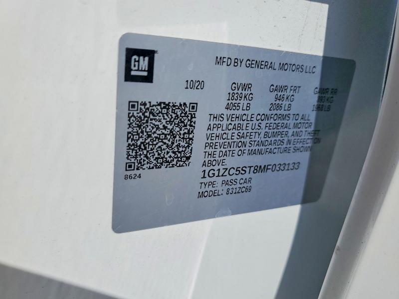 Aukcja sprzedaży 2021 Chevrolet Malibu, vin: 1G1ZC5ST8MF033133, numer aukcji: 54492196