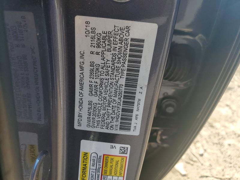 Aukcja sprzedaży 2018 Honda Accord, vin: 1HGCV1F3XJA250770, numer aukcji: 55189166