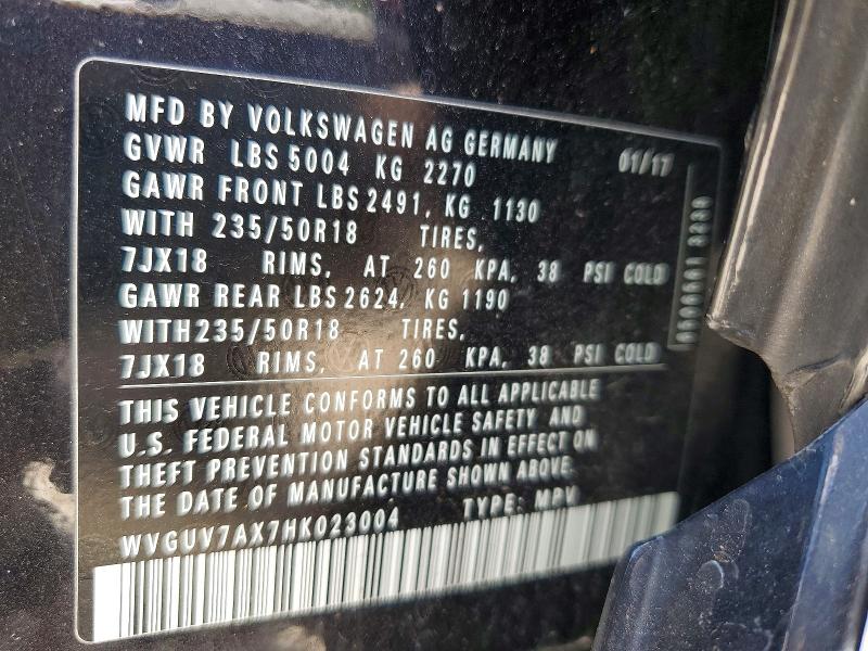 Продаж на аукціоні авто 2017 Volkswagen Tiguan, vin: WVGUV7AX7HK023004, номер лоту: 54756376
