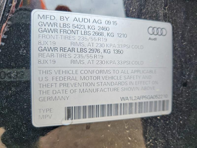 2016 Audi Q5 მანქანა იყიდება აუქციონზე, vin: WA1L2AFP5GA052210, აუქციონის ნომერი: 53423586