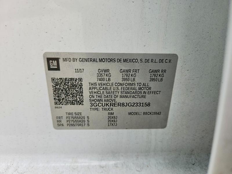 Продажа на аукционе авто 2018 Chevrolet Silverado, vin: 3GCUKRER8JG233158, номер лота: 55376976