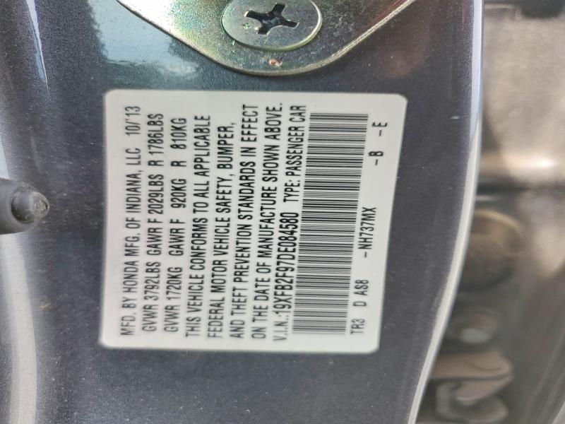 Продажа на аукционе авто 2013 Honda Civic, vin: 19XFB2F97DE084580, номер лота: 52224476