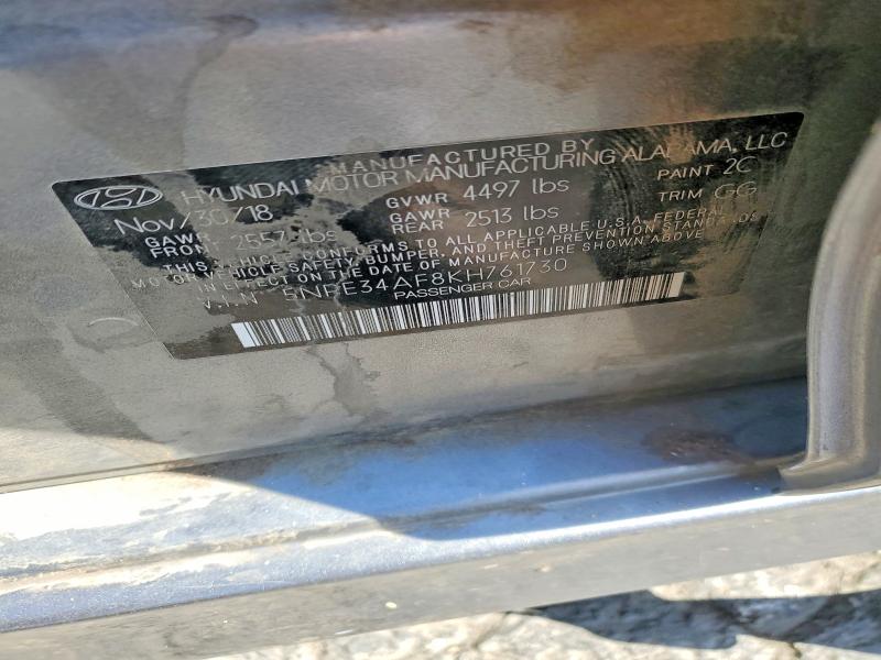 54019126 :رقم المزاد ، 5NPE34AF8KH761730 vin ، 2019 Hyundai Sonata مزاد بيع