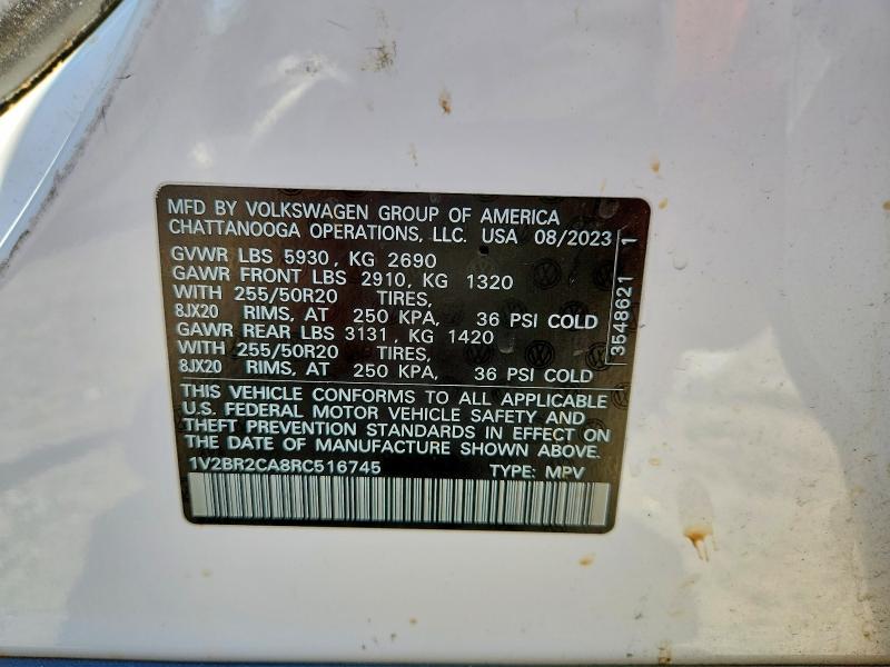51974786 :رقم المزاد ، 1V2BR2CA8RC516745 vin ، 2024 Volkswagen Atlas مزاد بيع